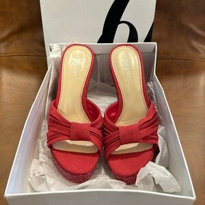 NWT Nine West women’s Rasselas Wedge, Pink Canvas, 5 M
